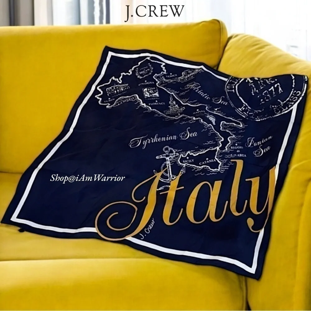 J.Crew vintage navy, ivory & yellow silk Italy map scarf *shop@iamwarrior